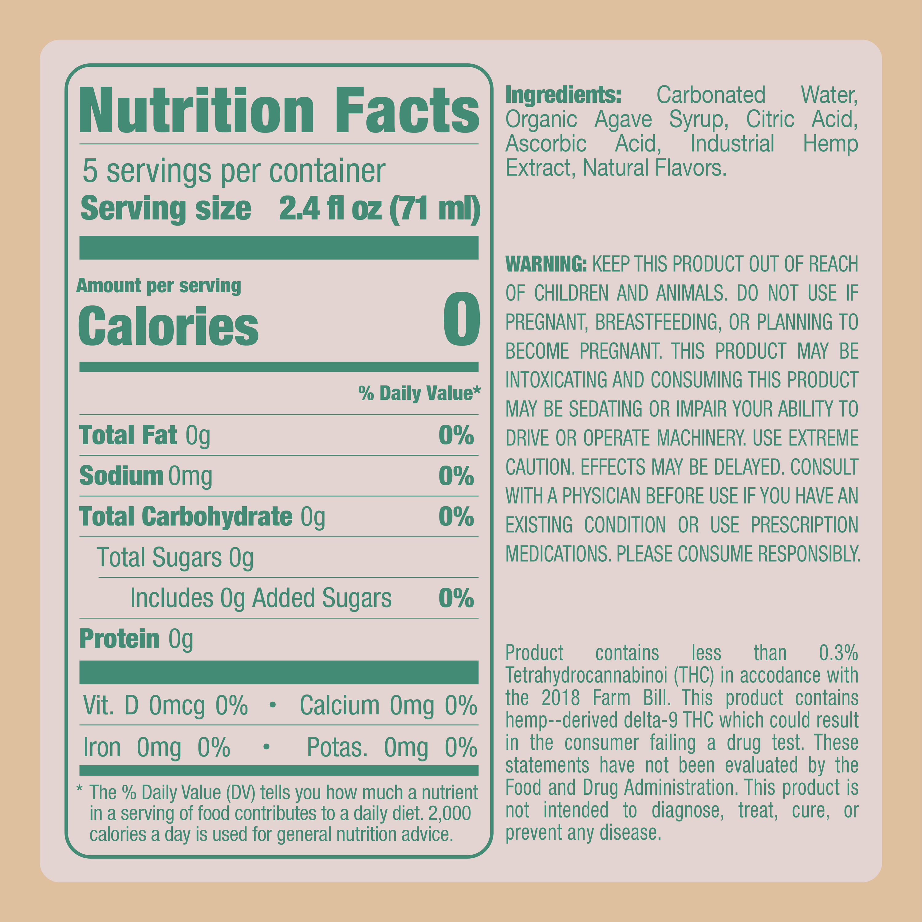 Nutritional facts for Alte Beverage Mojito Mint, Lime